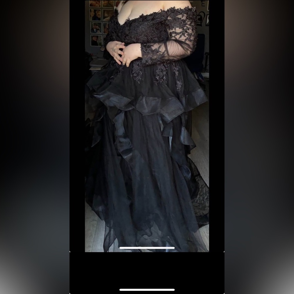 Chic Black Ruffled Wedding Gown